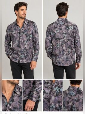 Men’s Purple Patterned Button-Up Shirt